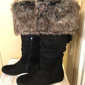 Black Fabric with Real Fur Boots size 9
